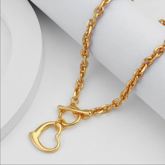 NEW 18K GOLD HEART CHOKER COLLAR NECKLACE - Picture 7 of 8